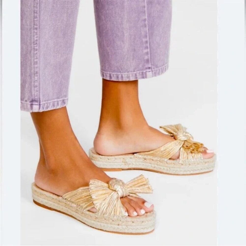 Loeffler Randall Gold Espadrille Slides with Bow
